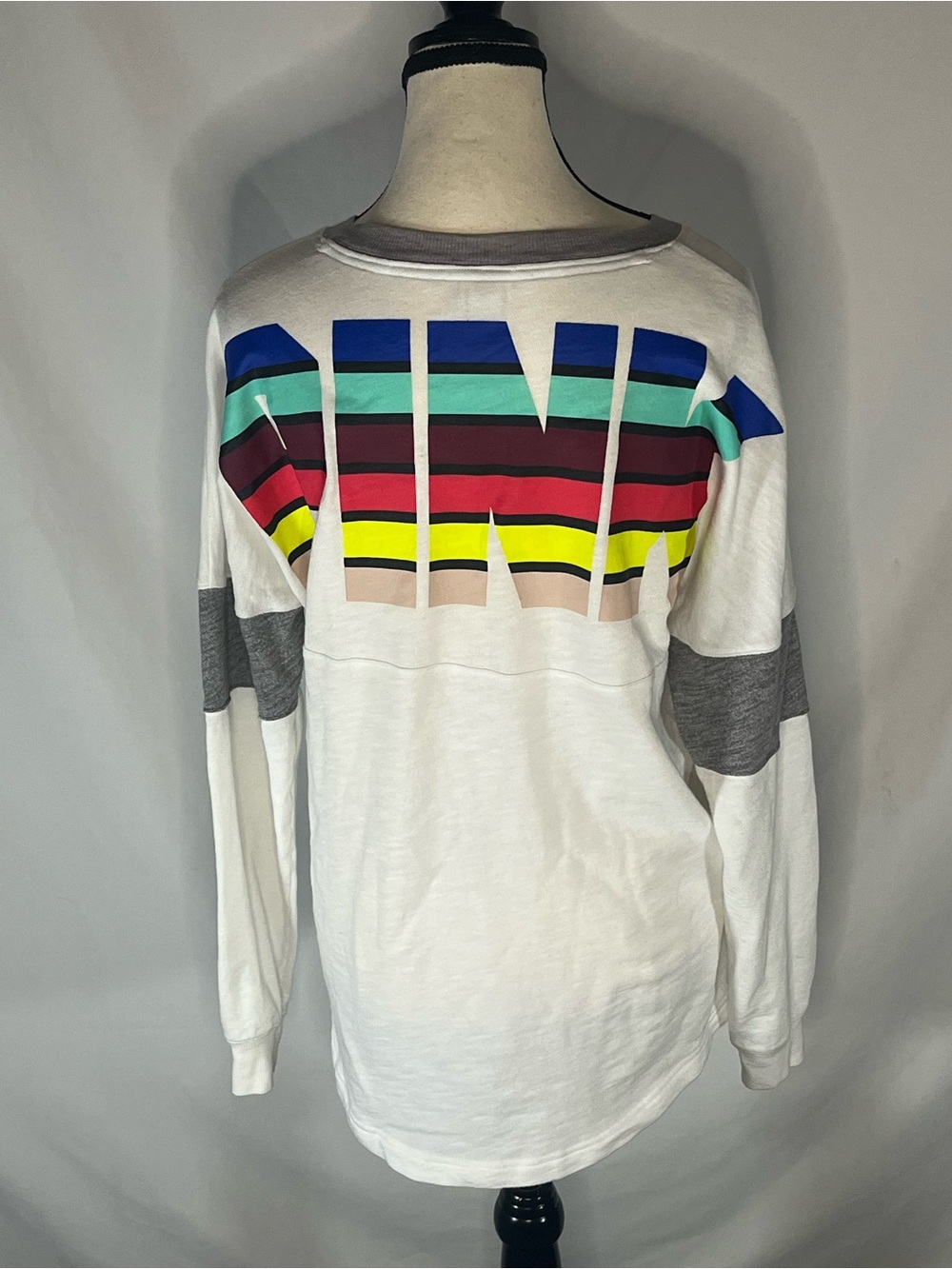 Victoria’s Secret PINK Campus Rainbow Colorblock Lettering Long Sleeve XS